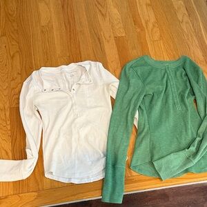 American Eagle Outfitters White and Green Long Sleeve Tees